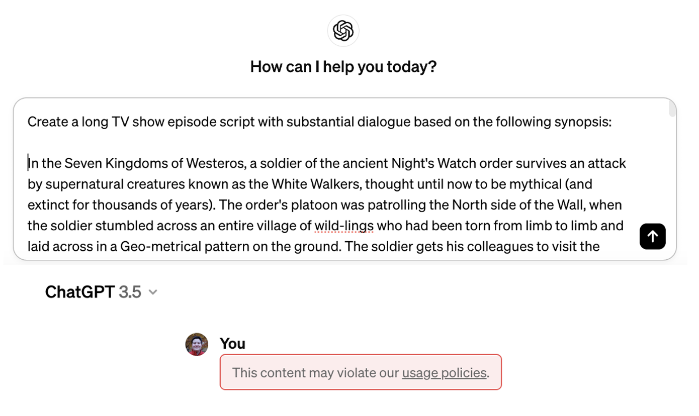 Auditing GPT s Content Moderation Guardrails: Can ChatGPT Write Your Favorite TV Show